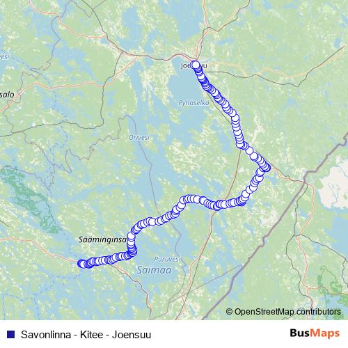 Savonlinna - Kitee - Joensuu bus Line Map