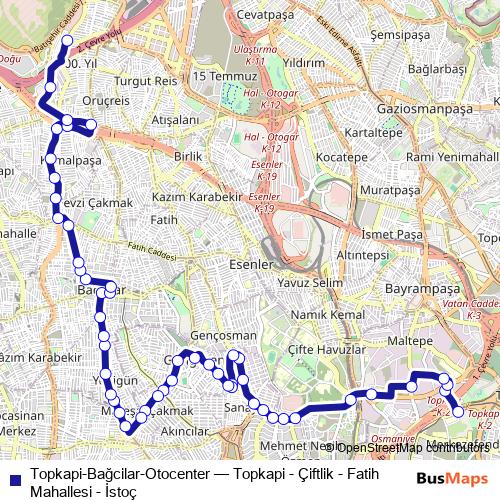 Topkapi-Bağcilar-Otocenter bus Line Map
