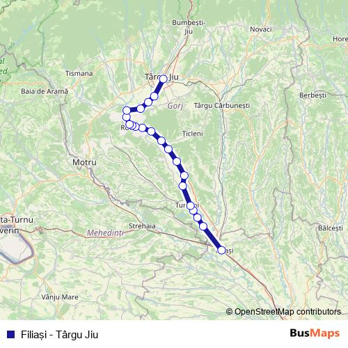 Filiaşi - Târgu Jiu rail Line Map