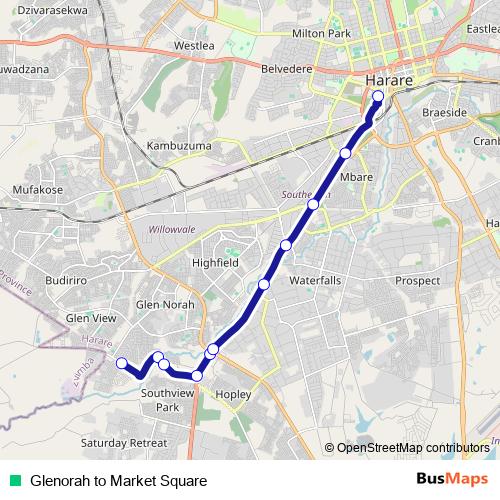 Glenorah to Market Square bus Line Map