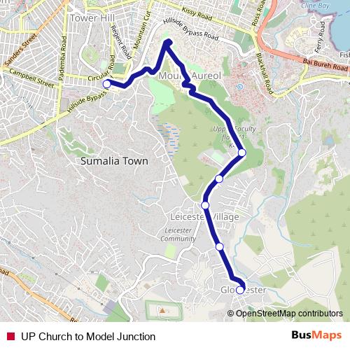 UP Church to Model Junction bus Line Map