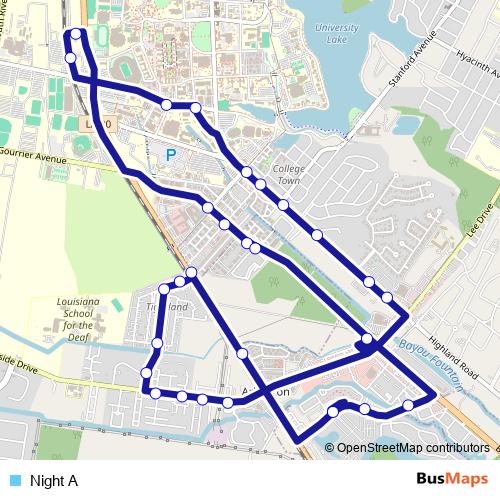 Night A bus Line Map