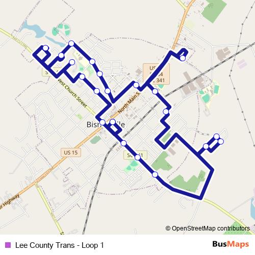 Lee County Trans - Loop 1 bus Line Map
