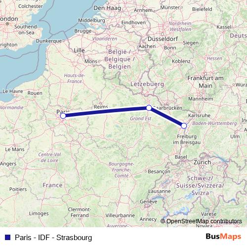 Paris - IDF - Strasbourg rail Line Map