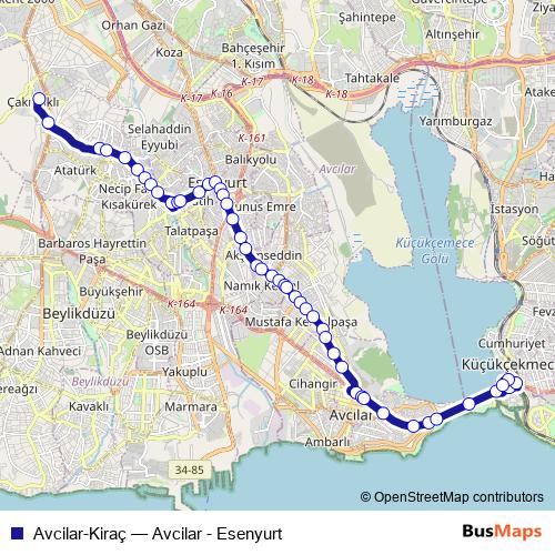 Avcilar-Kiraç bus Line Map
