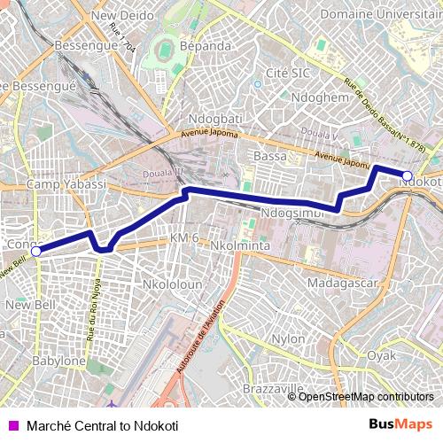 Marché Central to Ndokoti bus Line Map