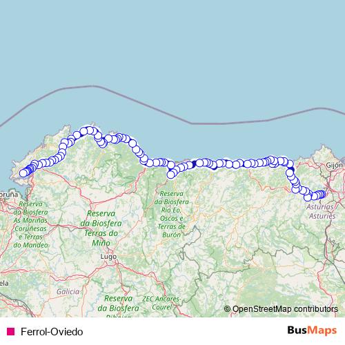 Ferrol-Oviedo rail Line Map