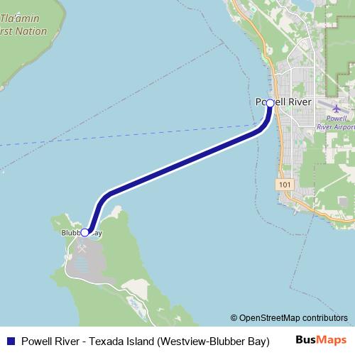 Powell River - Texada Island (Westview-Blubber Bay) ferry Line Map