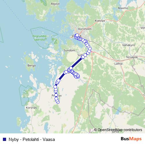 Nyby - Petolahti - Vaasa bus Line Map