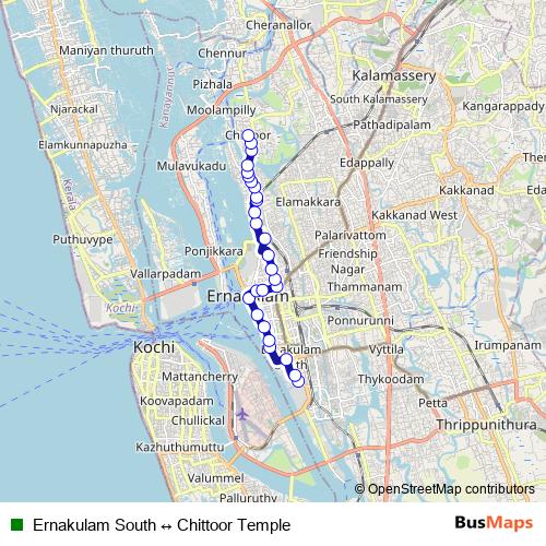 Ernakulam South ↔ Chittoor Temple bus Line Map