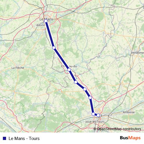 Le Mans - Tours rail Line Map