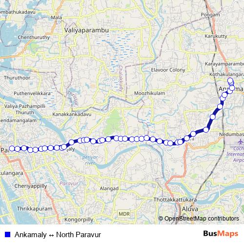 Ankamaly ↔ North Paravur bus Line Map