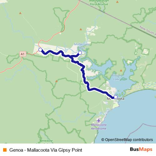 Genoa - Mallacoota Via Gipsy Point bus Line Map