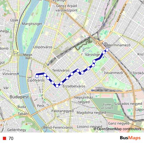 70 trolleybus Line Map