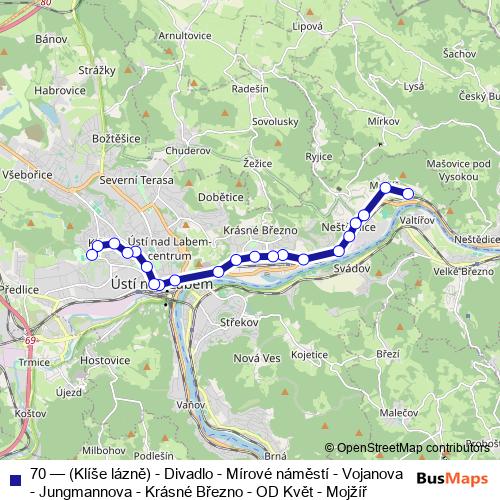 70 trolleybus Line Map