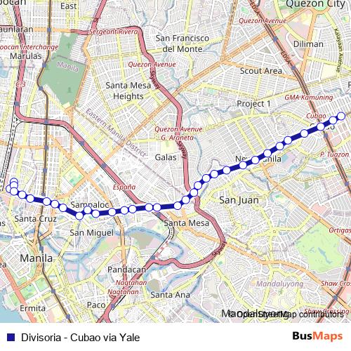 Divisoria - Cubao via Yale bus Line Map