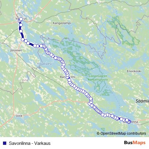Savonlinna - Varkaus bus Line Map