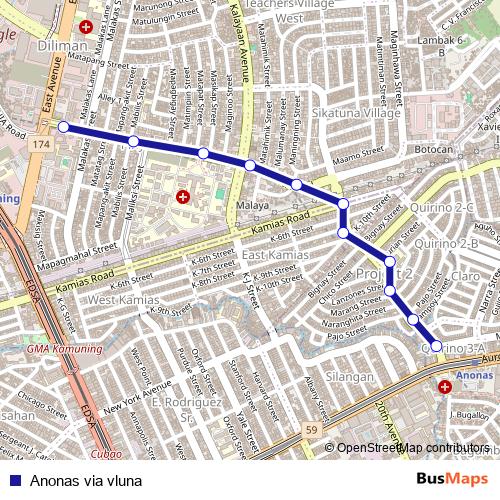 Anonas via vluna bus Line Map