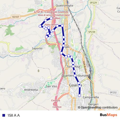 158 A A bus Line Map