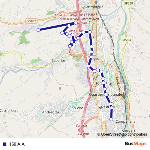 158 A A bus Line Map