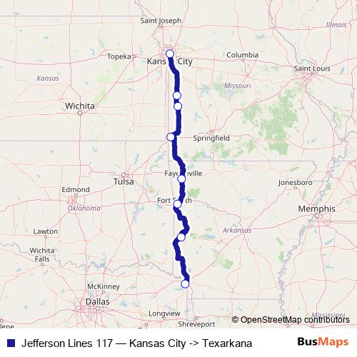 Jefferson Lines 117 bus Line Map