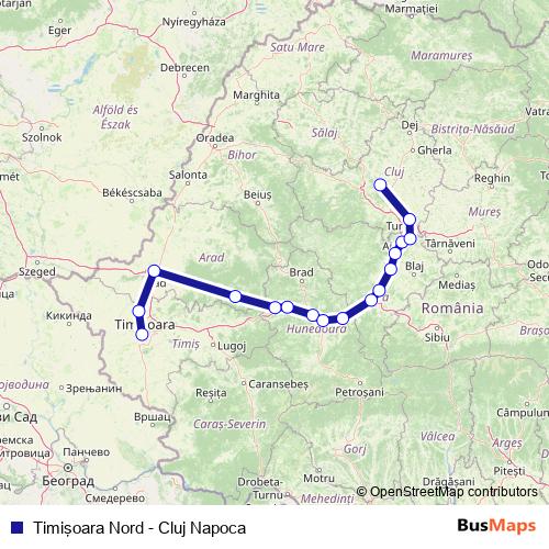 Timişoara Nord - Cluj Napoca rail Line Map