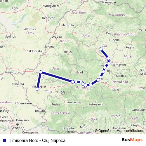 Timişoara Nord - Cluj Napoca rail Line Map