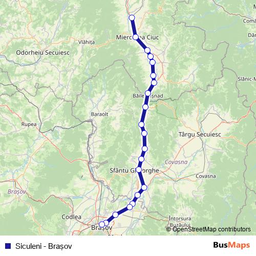 Siculeni - Braşov rail Line Map