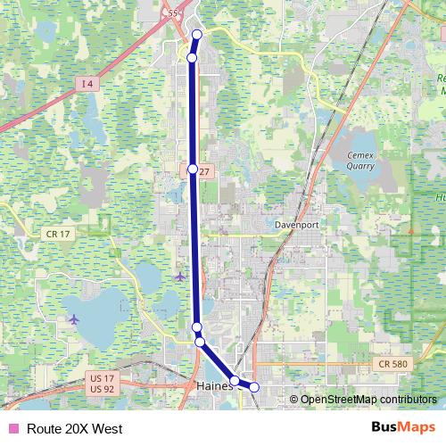 Route 20X West bus Line Map