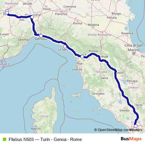 Flixbus N503 bus Line Map
