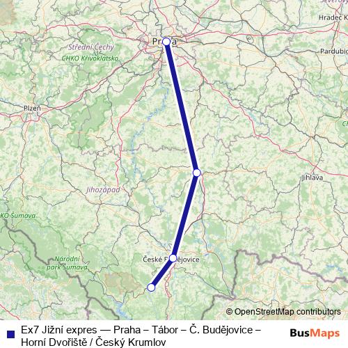 Ex7 Jižní expres rail Line Map