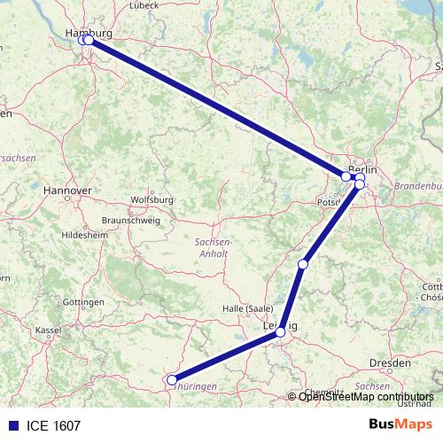 ICE 1607 rail Line Map