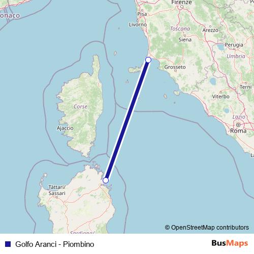 Golfo Aranci - Piombino ferry Line Map