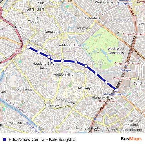 Edsa/Shaw Central - Kalentong/Jrc bus Line Map