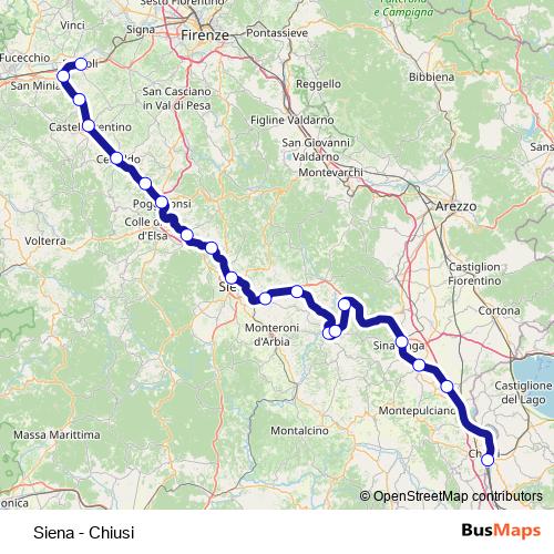 Siena - Chiusi rail Line Map