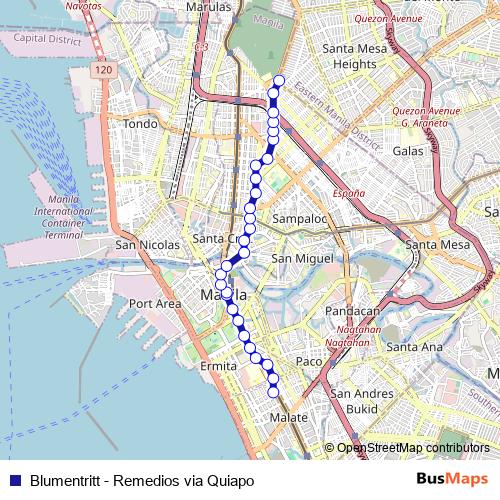 Blumentritt - Remedios via Quiapo bus Line Map