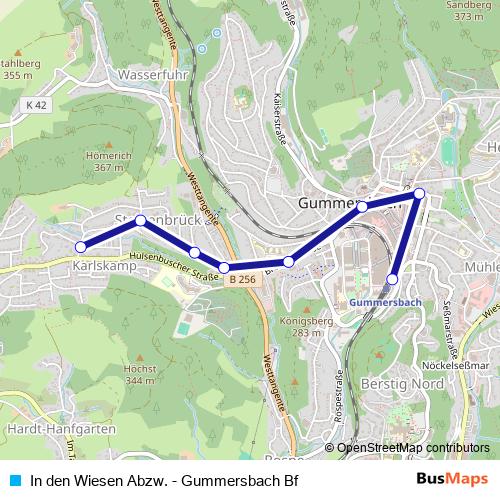 In den Wiesen Abzw. - Gummersbach Bf tram Line Map