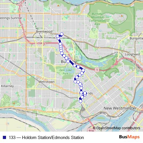 133 bus Line Map