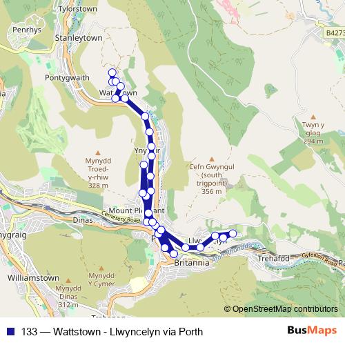 133 bus Line Map