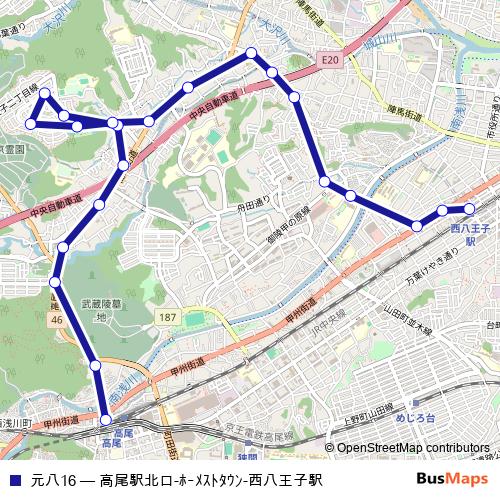 元八16 bus Line Map