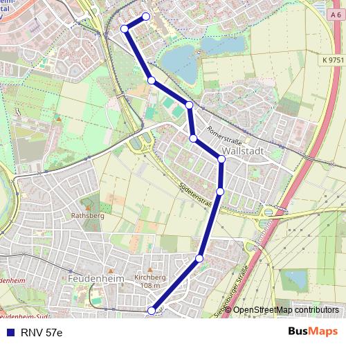 RNV 57e bus Line Map