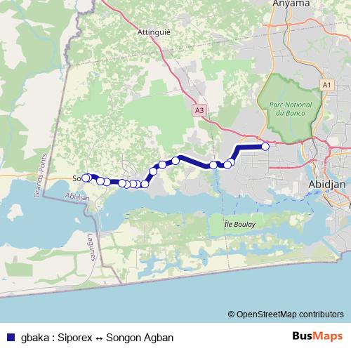 gbaka : Siporex ↔ Songon Agban bus Line Map