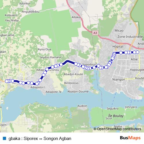 gbaka : Siporex ↔ Songon Agban bus Line Map