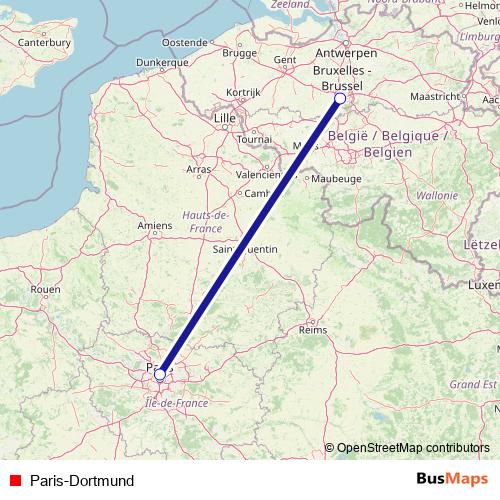 Paris-Dortmund rail Line Map
