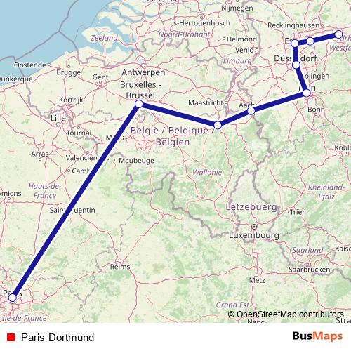 Paris-Dortmund rail Line Map
