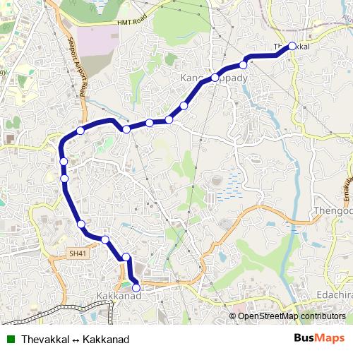 Thevakkal ↔ Kakkanad bus Line Map