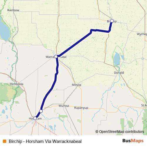 Birchip - Horsham Via Warracknabeal bus Line Map