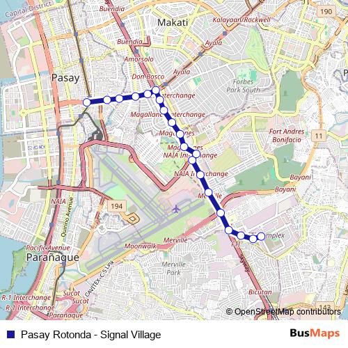 Pasay Rotonda - Signal Village bus Line Map