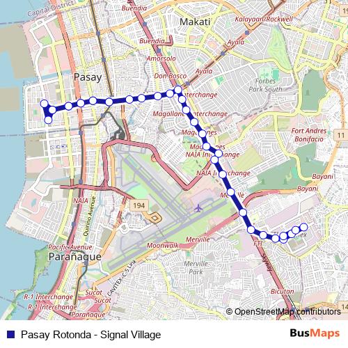 Pasay Rotonda - Signal Village bus Line Map