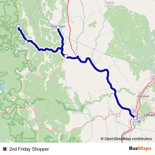 2nd Friday Shopper bus Line Map
